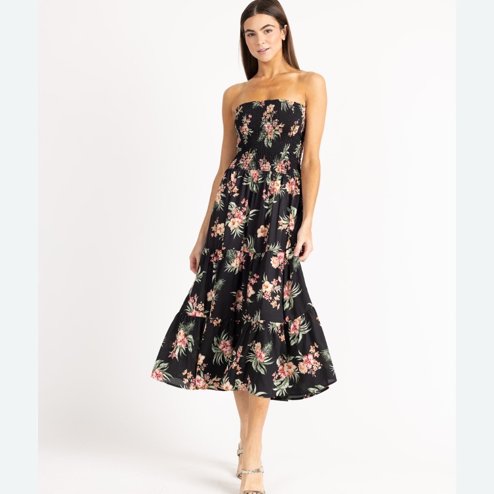 "Sebastian 3/4 Dress" by Yana K Floral Strapless Black XS Dress